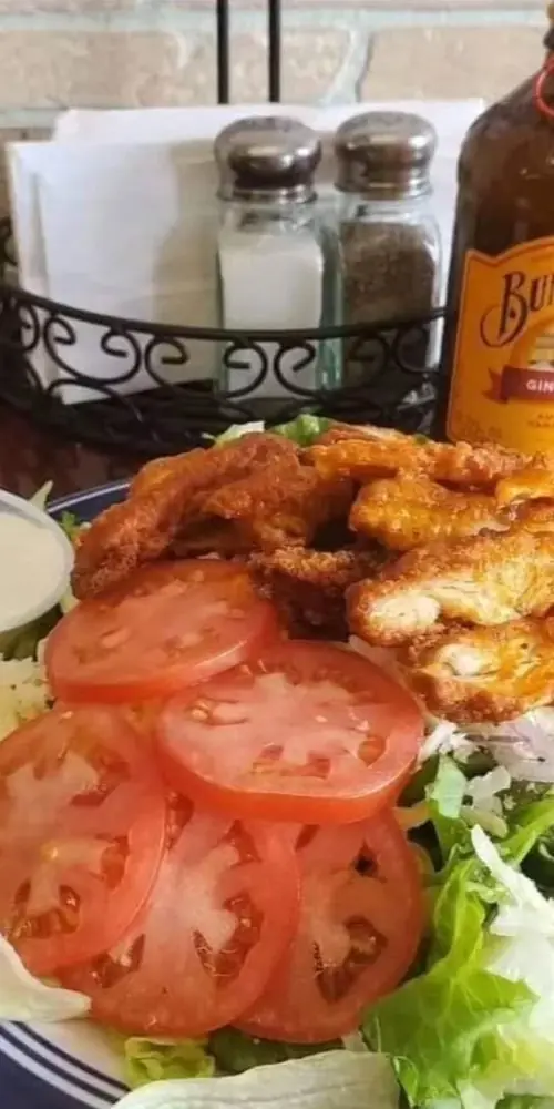 Thursday's special is our buffalo chicken salad. Fresh lettuce topped with crispy buffalo chicken, S