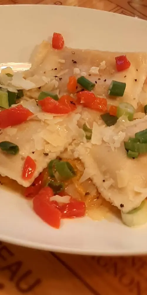 Join us this week for Fresh Butternut Squash & Pumpkin Ravioli w Spicy Sweet Potato Puree