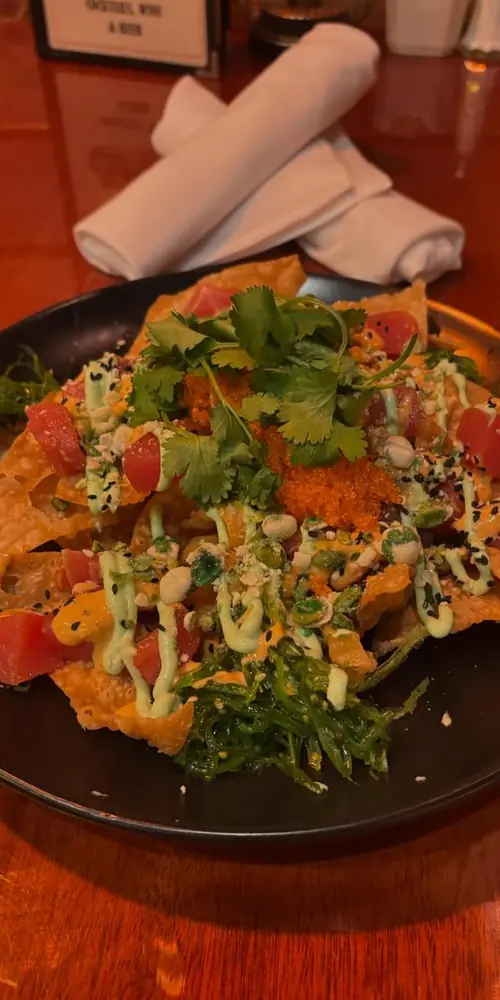 Come try our new tuna nachos! Fried to order wonton chips topped with sushi grade tuna in citrus and