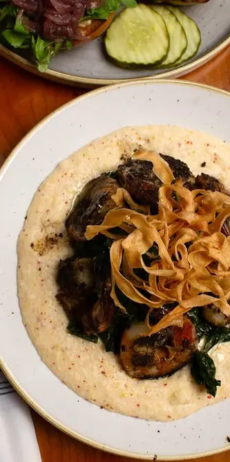 treat yourself to some shrimp & grits tonight
wood grilled shrimp served over chili grits with brai